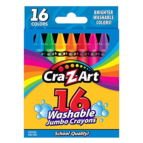 Cra-Z-Art Jumbo Washable Crayons, Assorted Colors, Pack of 16 Crayons