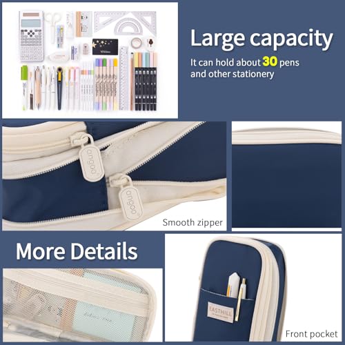 EASTHILL Big Capacity Pencil Case Large Pencil Pouch Stationery Pen Bag for Teen Girls-Navy - color: Navy
