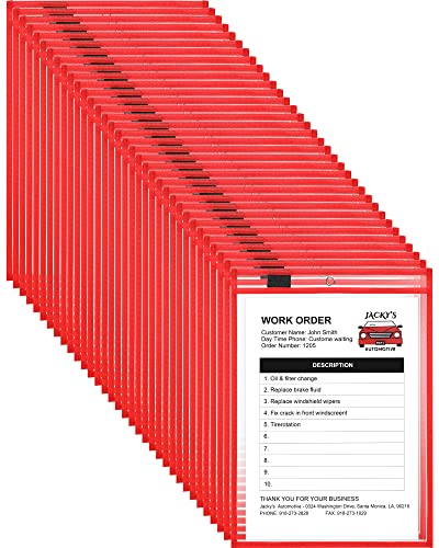 Nezyo Dry Erase Pockets Plastic Job Ticket Holders Shop Holder Order Pockets Clear Sleeves Tickets Folders Plastic Sleeves Paper Teacher Supplies for Classroom(14 x 10 in,Red,50 Pcs) - color: Red, size: Letter Size 9.5 x 12 in