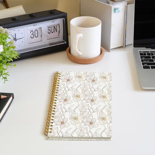 ROXMART Beige and Gold Floral Spiral Notebook, Neutral Elegant Flower Plant Journal, Retro Minimalist Line Art Botanical Hardcover Notebook Journal, 5.5x8.3 Inch - color: Style03