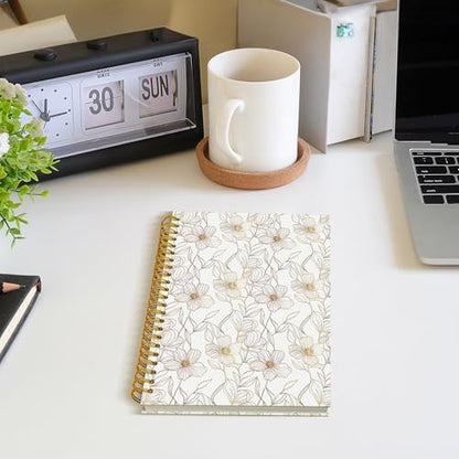 ROXMART Beige and Gold Floral Spiral Notebook, Neutral Elegant Flower Plant Journal, Retro Minimalist Line Art Botanical Hardcover Notebook Journal, 5.5x8.3 Inch - color: Style03