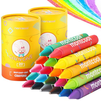 montcool 2 Pack Jumbo Crayons Set (40 Pieces, 20 Colors), Washable Non Toxic Easy to Hold Large Crayons - color: 20 Colors