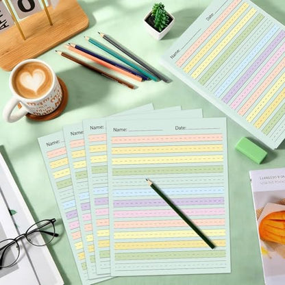 OBUSATT 100 Sheets Multi-Color Raised Line Paper Kindergarten Practice Tactile Writing Papers with 0.5inch Spacing Primary Handwriting Tablet for Kids Teachers Sensory with Line 8.5 x 11 Inch