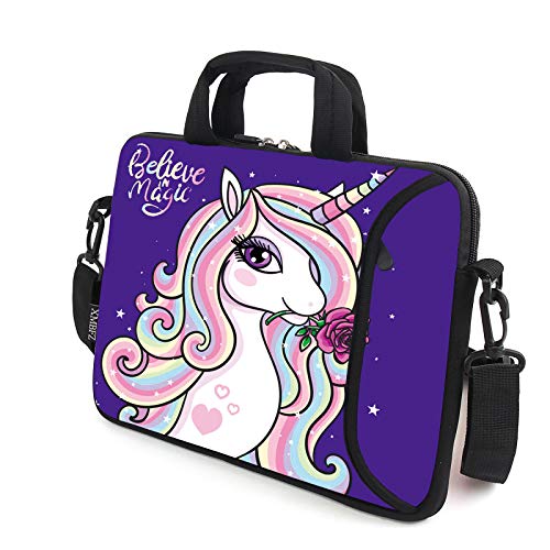 15.6" laptop sleeve chromebook case adjustable shoulder strap with handle accessory pocket (Cute unicorn) - color: Cute Unicorn