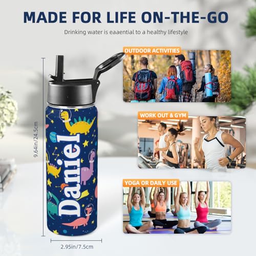 Personalized Water Bottles For Kids with Name, Custom Insulated Stainless Steel Cup with Straw Lid for Boy Girl Men Women, Stainless Steel Thermo, Back to School Gifts Kid Teens, 18 OZ - color: # design 04-cartoon 1