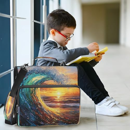 3 Ring Zipper Binder Sunset Ocean Wave Binders Bag with Shoulder Strap 500 Sheets Paper Organizer Trapper Keeper Documents Storage File Folder for School Office - color: A2841