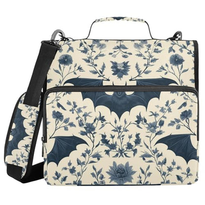 3 Ring Zipper Binder with Shoulder Strap Black Skulls Cats Gothic Style Binder Bag - color: Multicolored 08