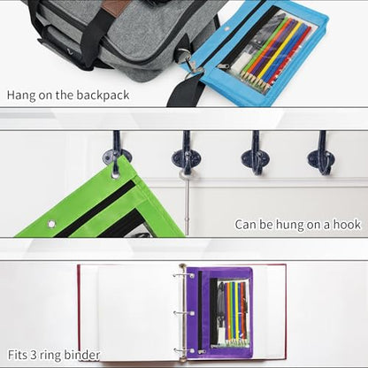 YoeeJob 18 Pack 1 Inch Expandable Zipper Pencil Pouches with Clear Window for 3 Ring Binder, Suitable for School & Office（Colourful） - color: Colourful