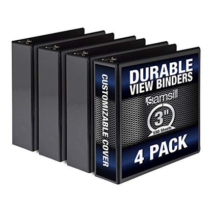Samsill 4 Pack Durable 2 Inch 3 Ring Binders, Round Ring, Clear View Cover for Presentations, Black - color: Black, size: 3-Inch