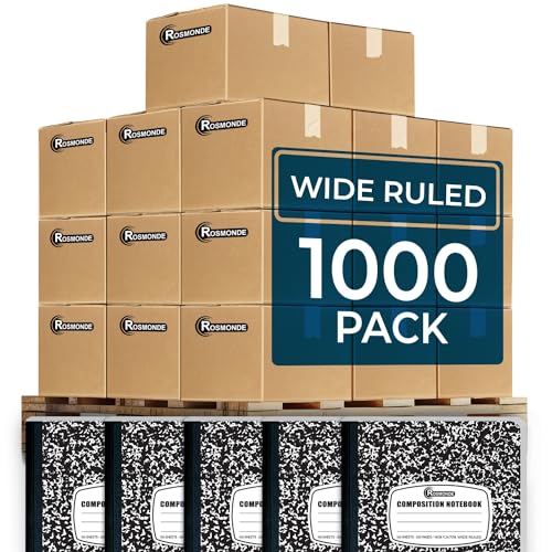 Rosmonde 1000 Pack Composition Notebooks Bulk, Wide Ruled, Black Marble | Pallet of Notebooks, 200 Pages (100 Sheets), 9-3/4 x 7-1/2, Bulk Notebooks for School, College & Office, 4-7 Days Transit - size: 1000 Pack, style: Black Marble