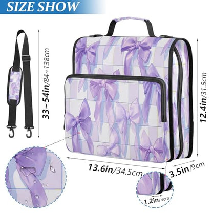 Caikeny 3 Ring Zipper Binder Cute Pastel Purple Bows Checkered Plaid 1.5 inch Binders Bag Expanding File Pockets with Shoulder Strap and Handle - color: Multicolored 1z83.15