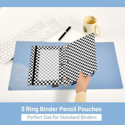 2 Pack 3 Ring Binder Pencil Pouch Racing Checkered Flag Pencil Case Pencil Bags with Zipper, Clear PVC Binder Pockets for Office Daily Supplies - color: Color 19
