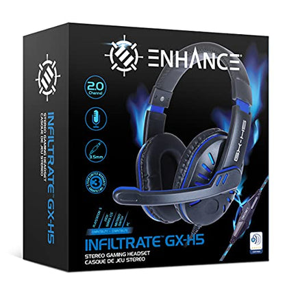 ENHANCE GX-H5 Gaming Headset with Microphone - Universal Gaming Headset for PS4, PS5, Xbox, PC, Switch with Adjustable Headband, Volume Controller, USB Sound-Isolating Earcups, Splitter Cable (Blue) - color: Blue