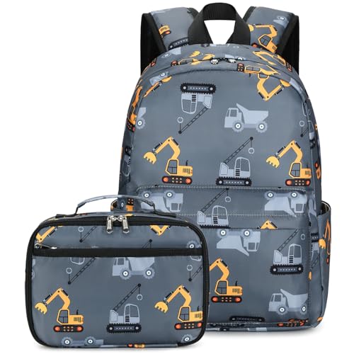 CAMTOP Backpack for Kids, Boys Girls Preschool Backpacks with Lunch Box Toddler Kindergarten School Bookbag Set - color: Excavator