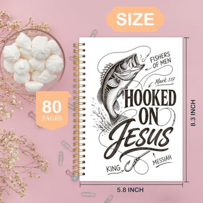 Christian Fishing Spiral Notebook for Women Men 5.5x8.3 Inch | Fishers of Men Mark 1:17 Bible Verse Religious Notebook Journal,Christian Fishermen Gifts for Women Men - color: Christian Fisherman white
