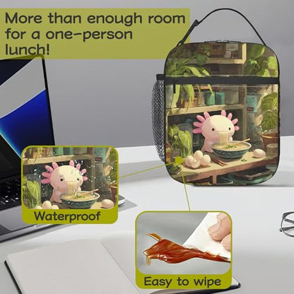 Axolotl Eating Ramen Kids Lunch Bag Insulated Lunch Box Cooler Freezable Meal Prep Bag with Shoulder Strap Waterproof Lunch Container for Boys Girls School Office Picnic - color: Axolotl Eating Ramen