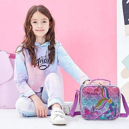 Meetbelify Mermaid Backpack with Wheels for Girls Rolling Backpack for Elementary Student Kids School Bag with Wheels Travel Luggage for Girls Age 6-8 - color: Mermaid Gold Love