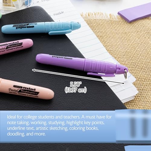 BAZIC PRODUCTS Mini Pastel Highlighters, Chisel Tip, 5 Count, 2-Pack | Quick-dry, assorted pastel mini highlighters, compact, cap clip, non-toxic ink, ASTM D-4236, odorless