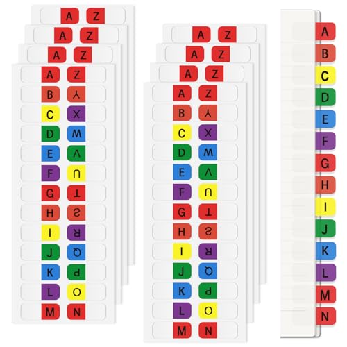 Aixoom A-Z Sticky Multicolor Alphabet Index Tabs Self-Adhesive Page Tabs Transparent Permanent Alphabetical Stickers for Notebooks Dictionary Files (208) - color: Colorful