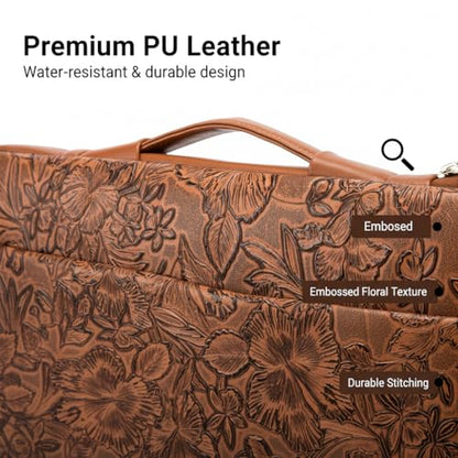 Kinmac Embossed PU Leather 360° Heavy Duty Protective Laptop Sleeve with Poacket (Coffee Flower, 16 inch-16.2 inch) - color: Coffee Flower, size: 16 inch-16.2 inch