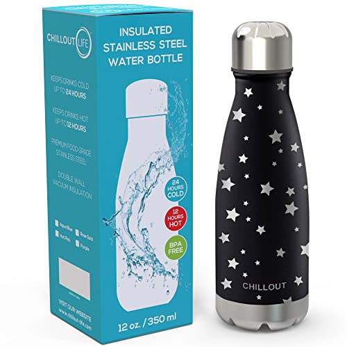 CHILLOUT LIFE 12oz Kids Insulated Stainless Steel Water Bottle, Leak Proof | Small Metal Water Bottle, Keeps Drinks Cold 24H & Hot 12H, Leak-Proof Screw Lid, Perfect for School, Travel & Sports - color: Star Night Sky