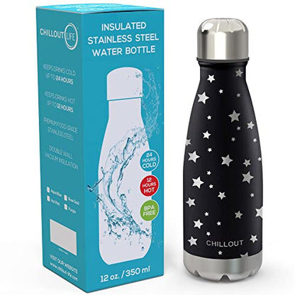 CHILLOUT LIFE 12oz Kids Insulated Stainless Steel Water Bottle, Leak Proof | Small Metal Water Bottle, Keeps Drinks Cold 24H & Hot 12H, Leak-Proof Screw Lid, Perfect for School, Travel & Sports - color: Star Night Sky