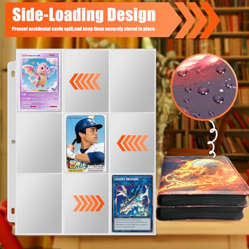 Kitoyz Trading Card Binder Album, PU Leather Baseball Card Binder with 900 Side Loading Pockets, Double Sided Pocket Zipper Card Binder for MTG, TCG, Game Cards, Sports Cards(Burning Gold） - color: Burning Gold