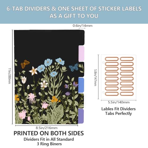 3 Ring Binder 2 Inch, Cute Round Ring Binders with 6 Tab Dividers, Labels Stickers, Low Profile Clipboard with Storage, Fashion Binder School Office Supplies (Wild Blue Florals) - color: Wild Blue Florals
