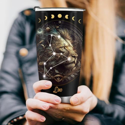 Horoscope insulated Travel Coffee Tumblers Mug Cup Water Bottle Gifts for Men Women Christmas Birthday Children Day Anniversary 20oz Stainless Steel Iced Hot and Cold - color: Leo-656