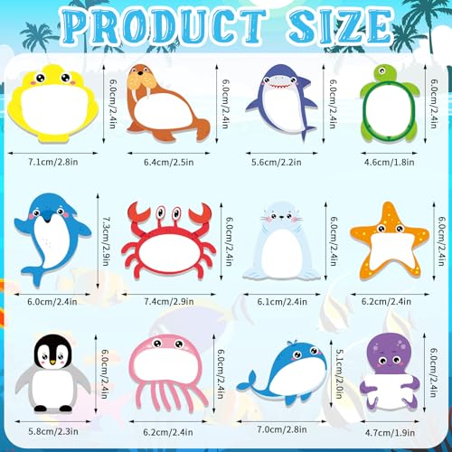 Yinder 24 Pads Cute Sticky Notes Fun Kawaii Ocean Animal Sticky Notes Pads Bulk Cartoon Memo Self Adhesive Gift Back to School Veterinary Office School Tab Party Supplies - style: Ocean Animals