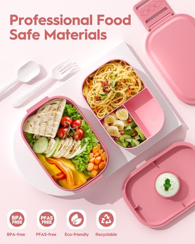 BiuLeon Bento Box Adult Lunch Box, 65 Oz Capacity Lunch Containers(Adjustable 2/3 Tier), BPA-Free, Leak-Proof and Stackable Bento Lunch Box, Microwave & Dishwasher Safe with Utensils(Pink) - color: Pink