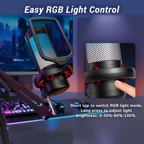 TONOR Gaming Microphone Set with Boom Arm, Vocal Condenser Microphone for Content Creators, USB Mic for PC with Stand, RGB, Tap Mute, Gain Control, Gaming Equipemnt, Twitch, Streaming, TC310+ - style: RGB Mic with Boom Arm