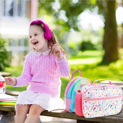 RHCPFOVR Kids Lunch Bag - Insulated Lunch Box for Boys Girls,Washable Lunch Bag and Reusable Toddler Leak-proof Lunchbox for School and Daycare - color: Leaf & Flower