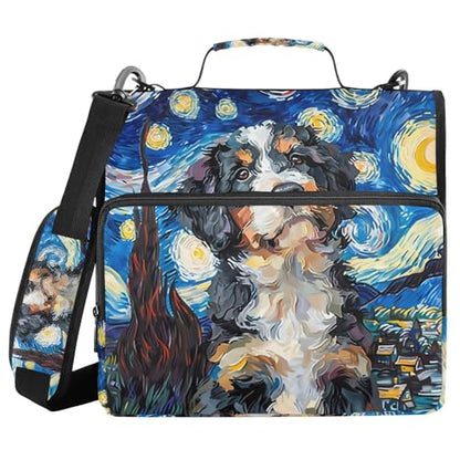 3 Ring Zipper Binder with Shoulder Strap Bernedoodle Dog Starry Night 1.5 inch Binders Keeper Large Capacity Multi Pockets for School Office Supplies - color: Multi477, size: Fit 500 Sheets