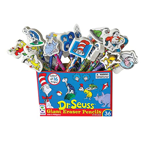 Raymond Geddes 66865 Dr. Seuss Number 2 Pencils With Giant Pencil Top Erasers (Pack of 36) - size: 36 Count (Pack of 1)