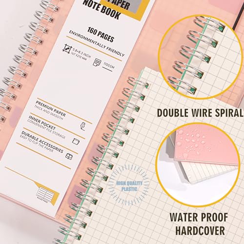 OWSC 4 Pack Graph Spiral Notebook, Hardcover Notebooks for Work A5 Graph | 5.9 x 8.3 IN Notebooks College Ruled for Note Taking, School and Journal with 80 Sheets/160 Pages 110 GSM Thick Papers - size: Graph-A5-4 Pcs