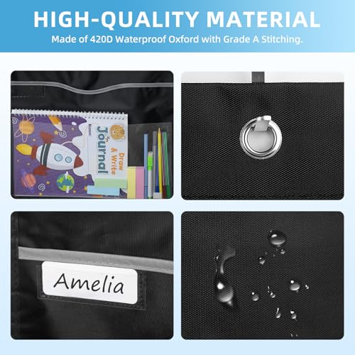 ALSLEA 22 Pockets Hanging Wall File Organizer, Sturdy Legal/Letter Size Manila File Folders Organizer, Classroom Pocket Chart with 2 Writable Clear Pockets, 6 Wall/Door Hooks & 24 Labels (Black) - size: Extra Large (22 Pockets)