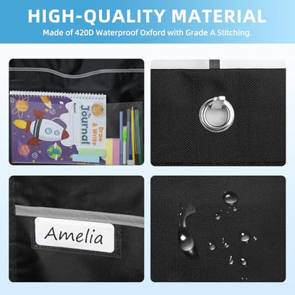 ALSLEA 22 Pockets Hanging Wall File Organizer, Sturdy Legal/Letter Size Manila File Folders Organizer, Classroom Pocket Chart with 2 Writable Clear Pockets, 6 Wall/Door Hooks & 24 Labels (Black) - size: Extra Large (22 Pockets)