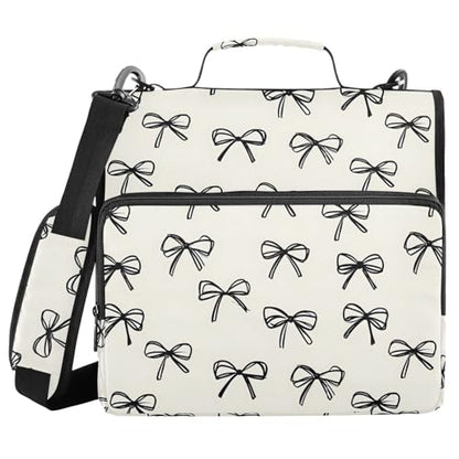 Black Bow Pattern Zipper Binder 3 Ring with Handle and Shoulder Strap, 500 Sheet Binder Organizer Capacity & Multi-Pockets for School Office - color: Aa06