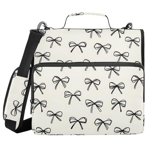 Black Bow Pattern Zipper Binder 3 Ring with Handle and Shoulder Strap, 500 Sheet Binder Organizer Capacity & Multi-Pockets for School Office - color: Aa06
