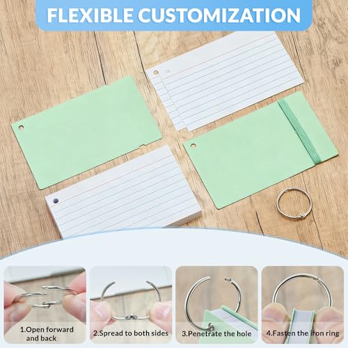 NEEWAY Heavyweight Ruled Index Cards 3x5, 200 Count Flash Cards with Rings and Cover, White Note Cards Lined for Home, Office (Light Green) - color: Light Green