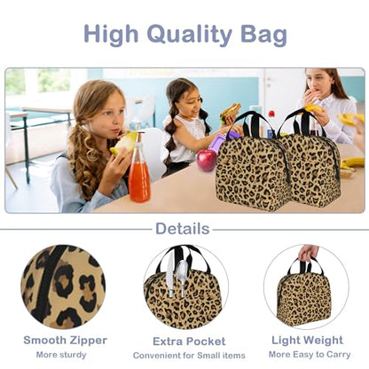 Leopard Print Brown Lunch Box,Insulated Lunch Bag for Girls Boys,Reusable Lunch Box for Kids Adults School Student Work Picnic Travel - color: Leopard Print Brown