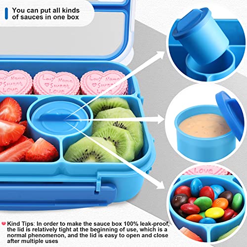 Amathley Bento Box Adult Lunch Box Kids,Lunch Containers for Adults/Kids/Toddler,5 Compartments Bento Lunch Box with Sauce Vontainers,Microwave & Dishwasher & Freezer Safe,BPA-Free (Blue) - color: Blue