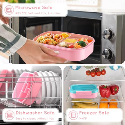 Lunch Box Kid Adult Bento Box, 4-Compartment Food Lunch Containers with Fork & Spoon, BPA Free, Leak-Proof Bento-Style Lunch Box for Work School, Microwave & Dishwasher Safe (Candy) - color: Candy