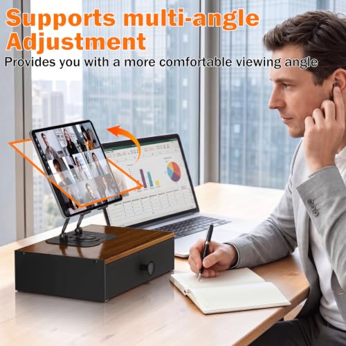 Lyuwanxian 360°Rotation Tablet Holder Stand with Drawer,Adjustable Tablet Stand for Desk,Compatible with 4.7-16.9" iPads, Surface Tablets, Portable Monitors, Kindle & More