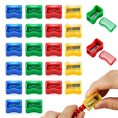 96 PCS Coloured Plastic Pencil Sharpener，Kids Plastic Manual Pencil Sharpener with Cap Bulk Set Manual Pencil Sharpener，Mini Handheld Sharpener with Lid