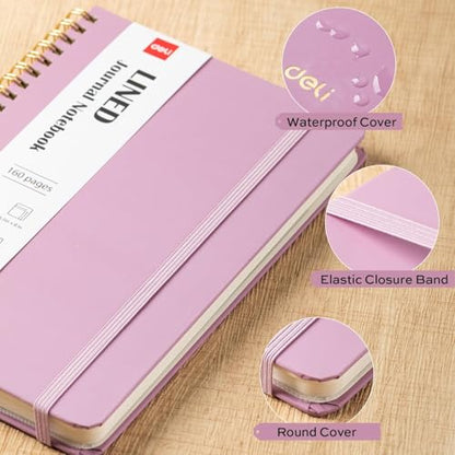 deli 6 Pack Lined Spiral Journal Notebook, 160 Pages, A5 (5.5"x8") Hardcover Writing Notebook, College Ruled Spiral Bound Journal for Women & Men - Perfect for Work, School, Office & Note Taking - color: Beige,Red,Taro Purple,Dark Red,Dark Green,Black, si
