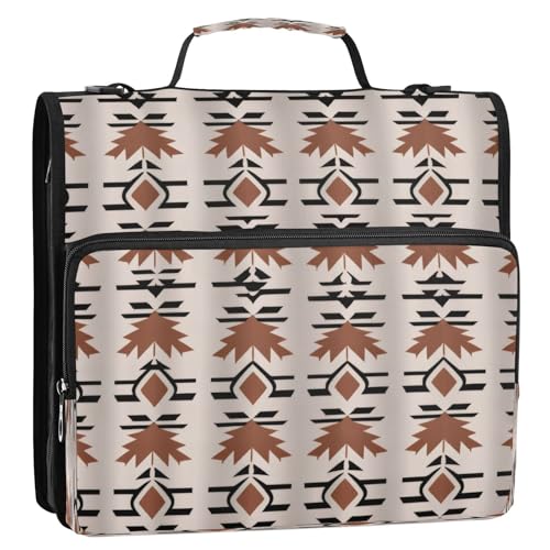 Western Aztec Zippered Binder Bag with Handle and Shoulder Strap, 1.5 inch 3 Ring D Ring Expanding File Folder Waterproof Multiple Pockets Organizer Binder