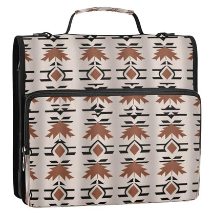 Western Aztec Zippered Binder Bag with Handle and Shoulder Strap, 1.5 inch 3 Ring D Ring Expanding File Folder Waterproof Multiple Pockets Organizer Binder