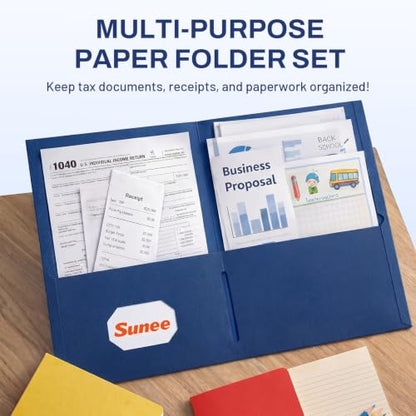 SUNEE Folders with Pockets(25 Pack, Navy Blue), 2 Pocket Folders Fit Letter Size Paper, Paper File Folder for School Office Home Business - color: Navy Blue